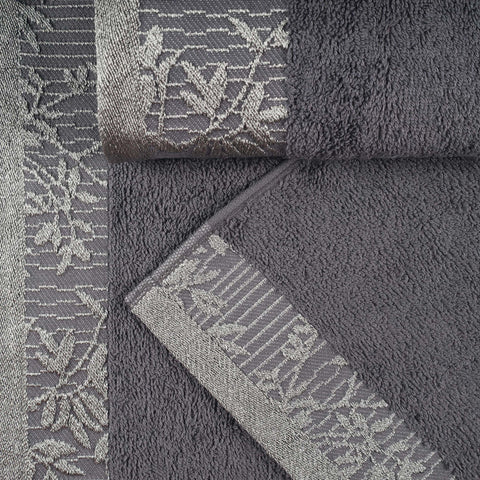 Wisteria Cotton Floral Jacquard Border Bath Towels, Set of 2