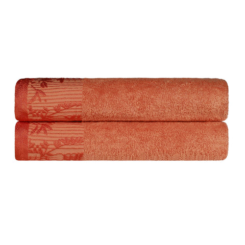 Wisteria Cotton Floral Jacquard Border Bath Towels, Set of 2