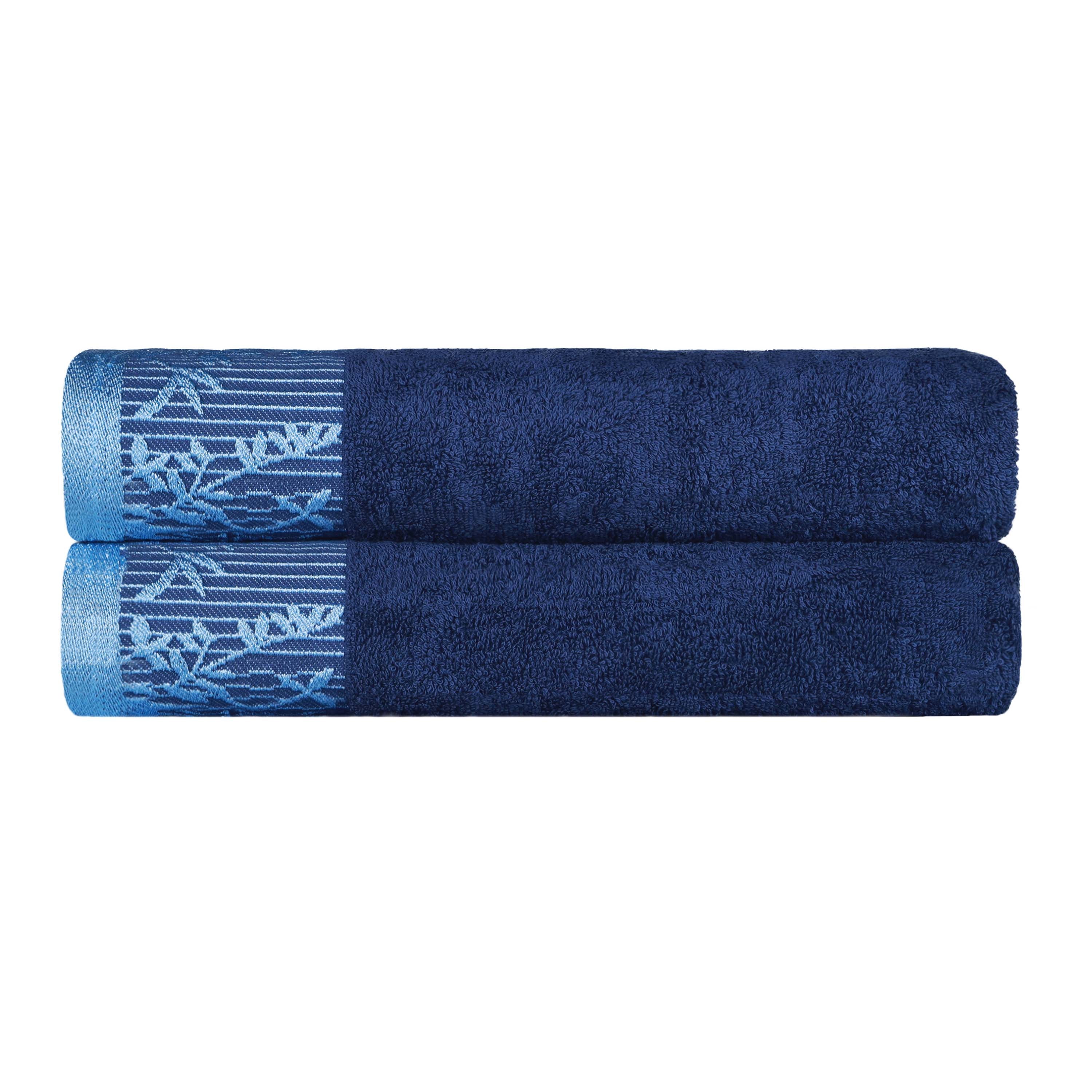 Wisteria Cotton Floral Jacquard Border Bath Towels, Set of 2