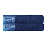 Wisteria Cotton Floral Jacquard Border Bath Towels, Set of 2