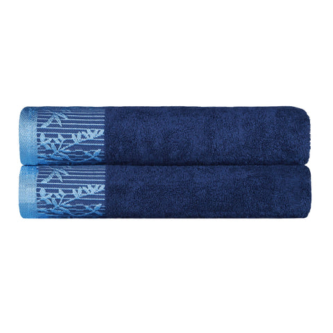 Wisteria Cotton Floral Jacquard Border Bath Towels, Set of 2