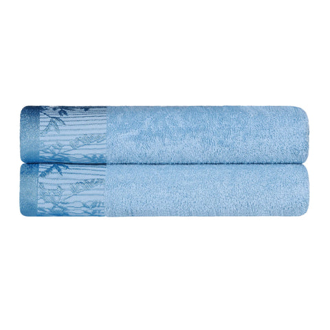 Wisteria Cotton Floral Jacquard Border Bath Towels, Set of 2