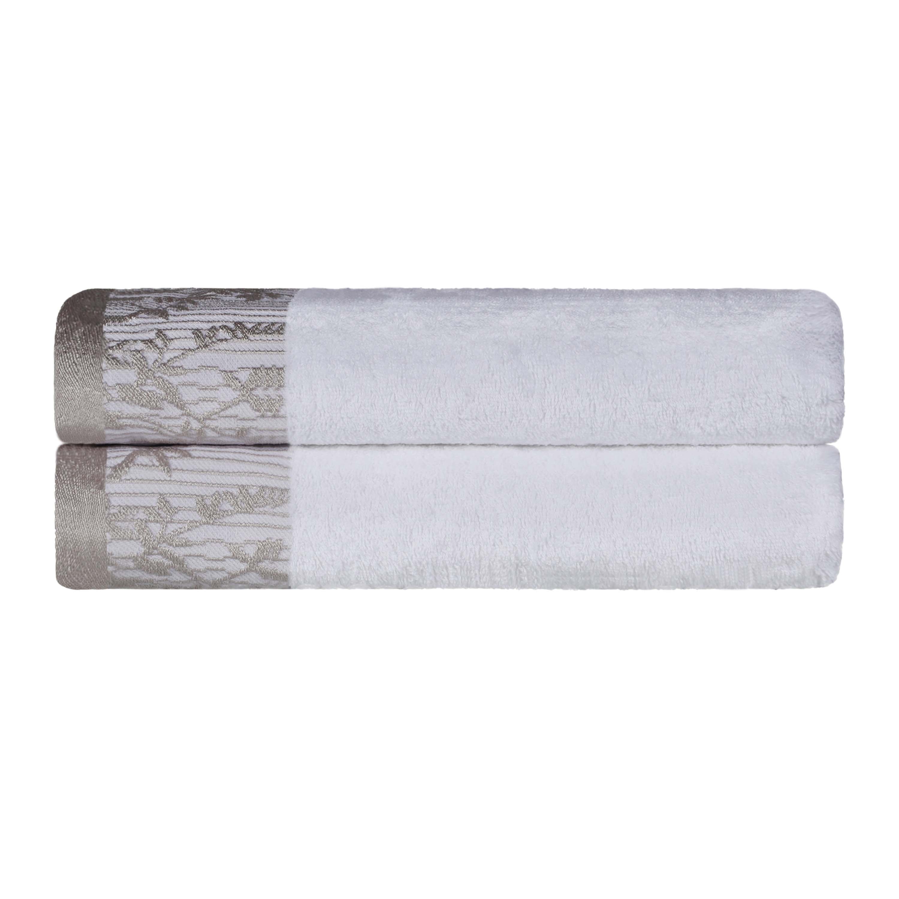 Wisteria Cotton Floral Jacquard Border Bath Towels, Set of 2