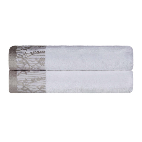 Wisteria Cotton Floral Jacquard Border Bath Towels, Set of 2