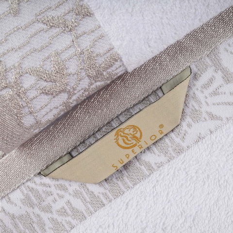 Wisteria Cotton Floral Jacquard Border Bath Towels, Set of 2