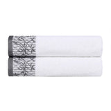 Wisteria Cotton Floral Jacquard Border Bath Towels, Set of 2