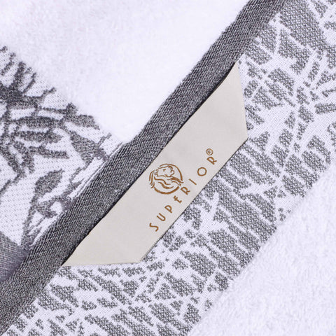 Wisteria Cotton Floral Jacquard Border Bath Towels, Set of 2