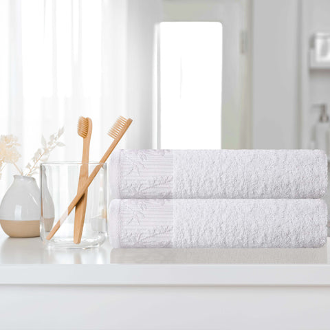 Wisteria Cotton Floral Jacquard Border Bath Towels, Set of 2