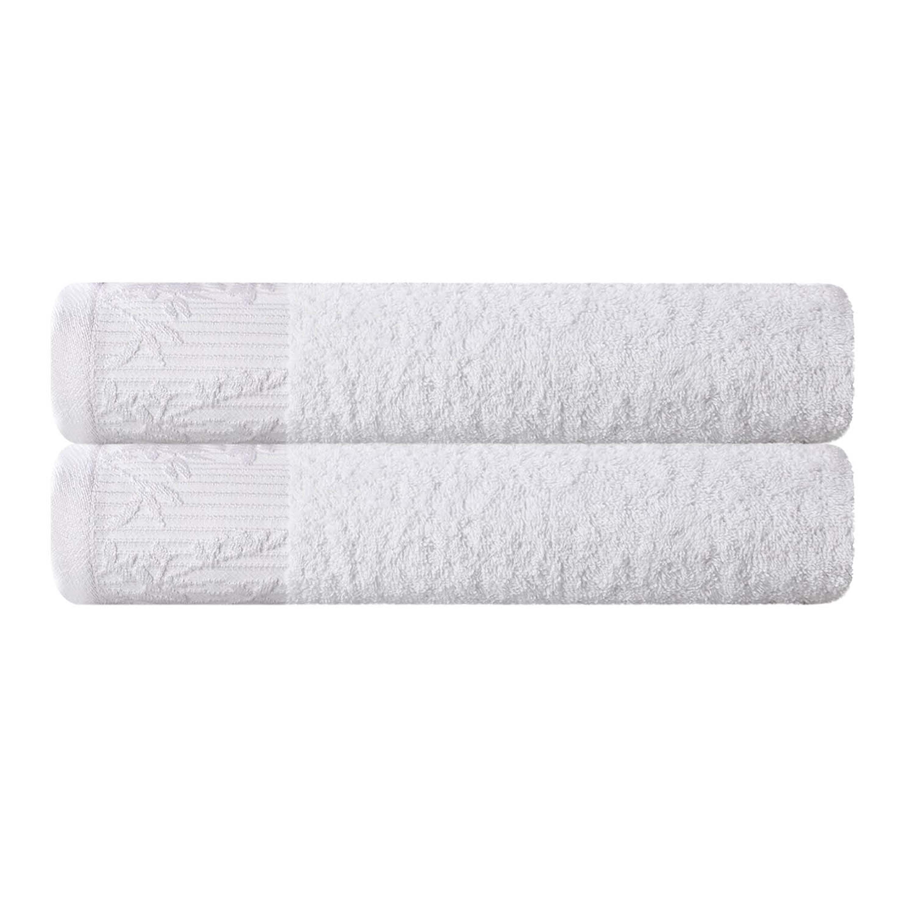 Wisteria Cotton Floral Jacquard Border Bath Towels, Set of 2