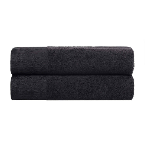 Wisteria Cotton Floral Jacquard Border Bath Towels, Set of 2
