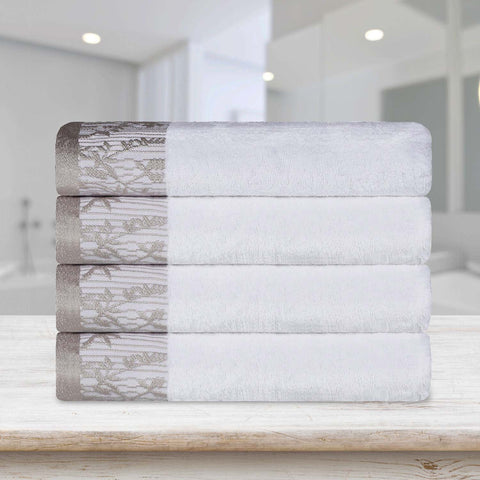 Cotton Floral Jacquard Border Bath Towel Set of 4 - Wisteria
