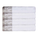 Cotton Floral Jacquard Border Bath Towel Set of 4 - Wisteria