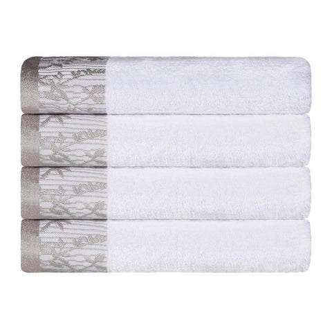 Cotton Floral Jacquard Border Bath Towel Set of 4 - Wisteria