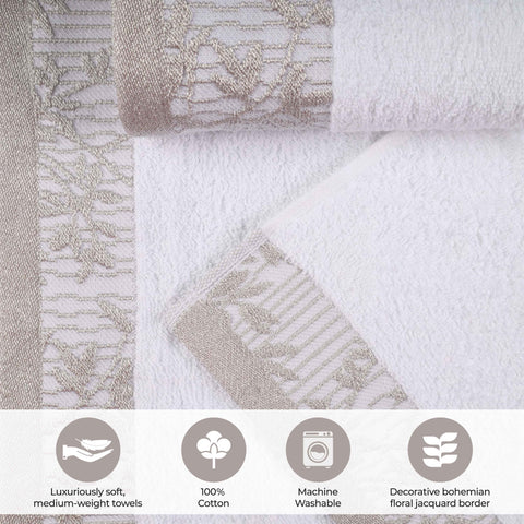 Cotton Floral Jacquard Border Bath Towel Set of 4 - Wisteria