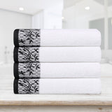 Cotton Floral Jacquard Border Bath Towel Set of 4