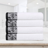 Cotton Floral Jacquard Border Bath Towel Set of 4 - Wisteria