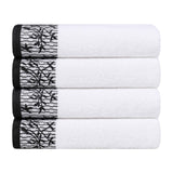 Cotton Floral Jacquard Border Bath Towel Set of 4 - Wisteria