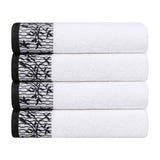 Cotton Floral Jacquard Border Bath Towel Set of 4 - Wisteria