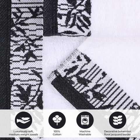 Cotton Floral Jacquard Border Bath Towel Set of 4 - Wisteria