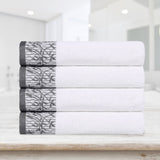 Cotton Floral Jacquard Border Bath Towel Set of 4 - Wisteria