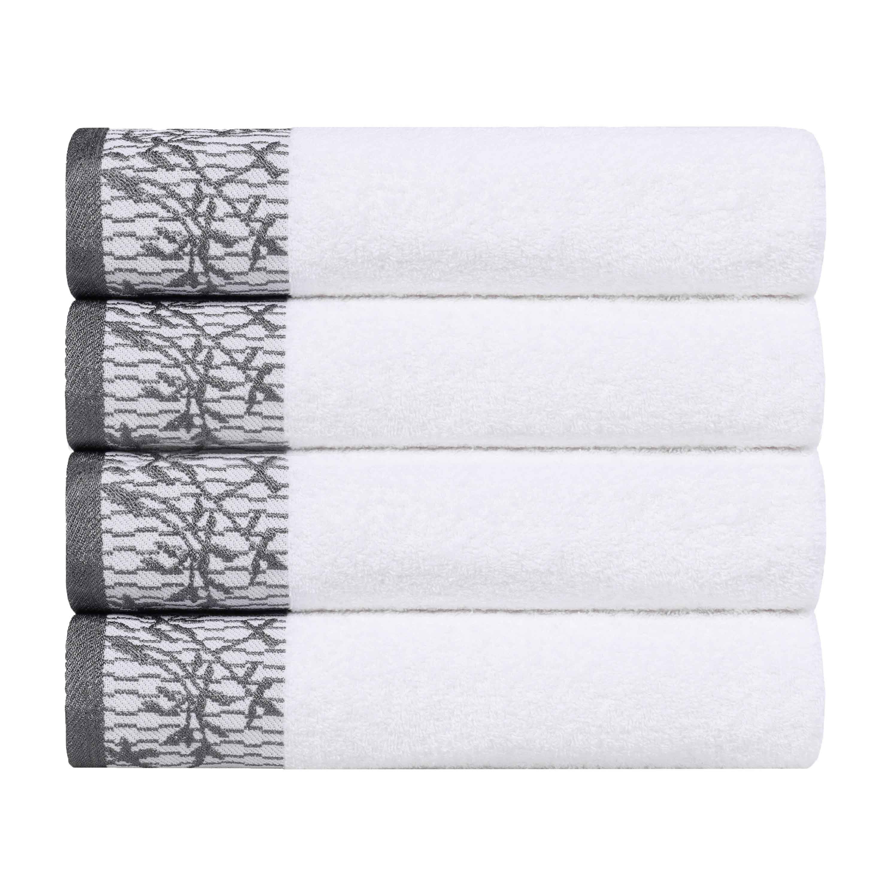 Cotton Floral Jacquard Border Bath Towel Set of 4