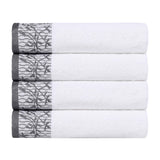 Cotton Floral Jacquard Border Bath Towel Set of 4