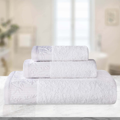 Wisteria Cotton Medium Weight Floral Jacquard Border 3 Piece Towel Set
