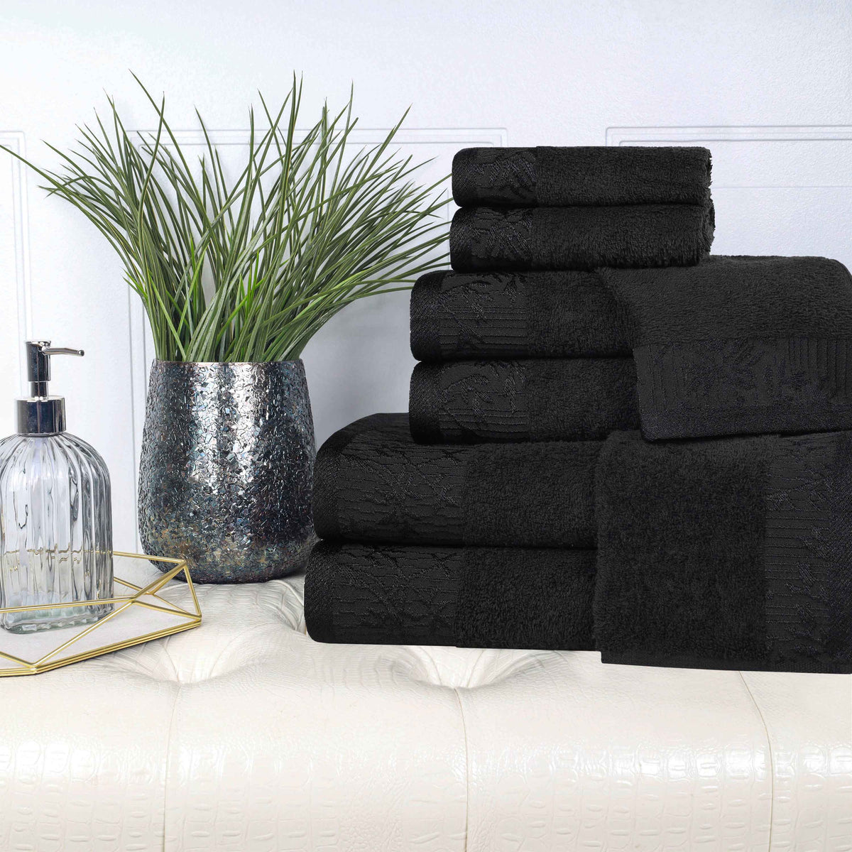 Cotton Floral Jacquard Towel Set 8-Piece - Wisteria