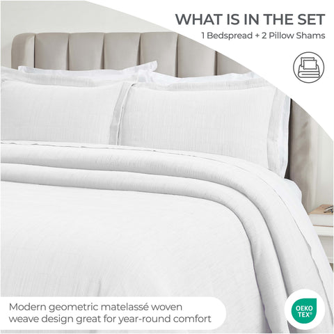 Zenith Cotton Medium Weight Geometric Matelasse Bedspread and Sham Set