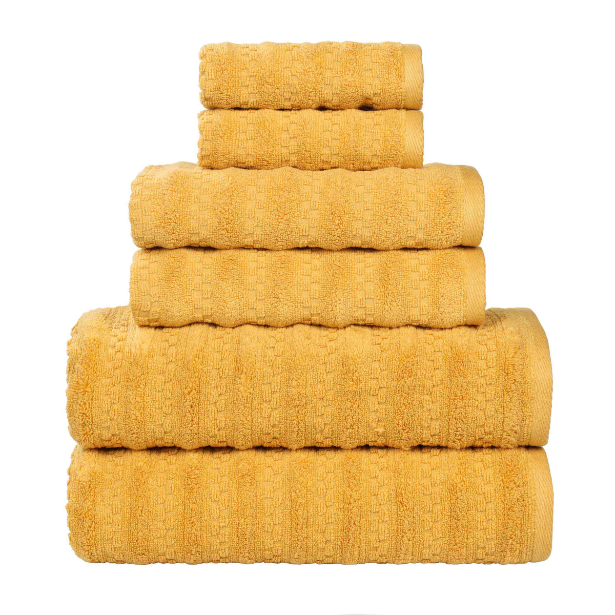 Zuma Zero Twist Cotton Medium Weight Waffle Stripes 6 Piece Towel Set