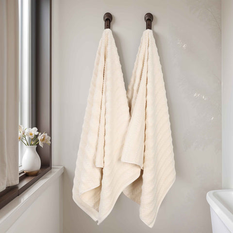 Zuma Zero Twist Cotton Waffle Textured Stripes Bath Sheets, Set of 2