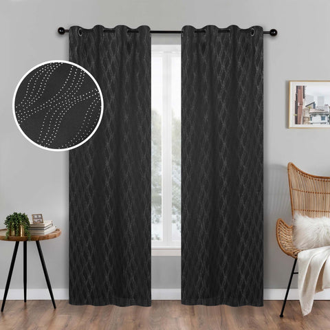Blackout Window Curtains Zuri Textured Waves Room Darkening Set of 2
