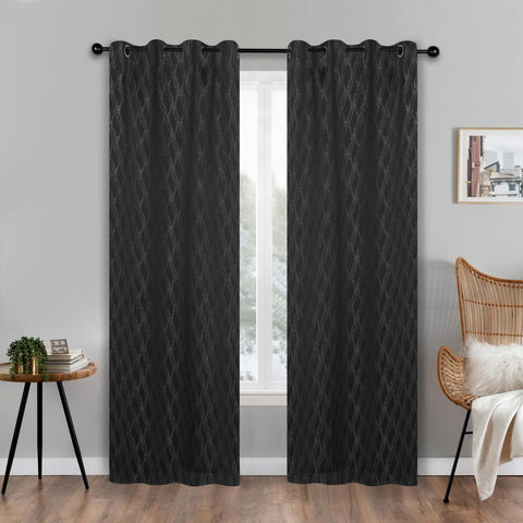Blackout Window Curtains Zuri Textured Waves Room Darkening Set of 2
