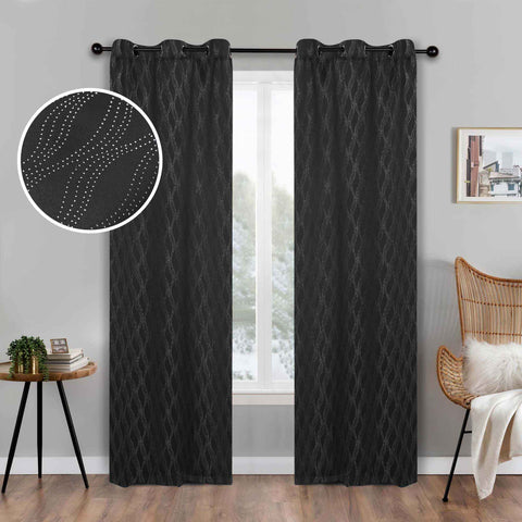 Blackout Window Curtains Zuri Textured Waves Room Darkening Set of 2