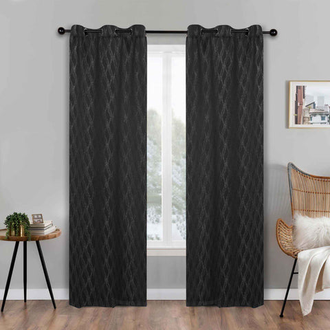 Blackout Window Curtains Zuri Textured Waves Room Darkening Set of 2