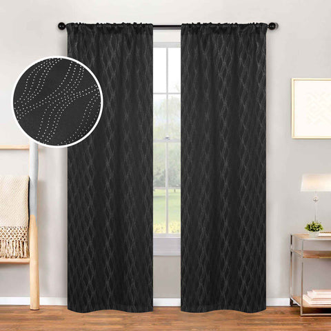 Blackout Window Curtains Zuri Textured Waves Room Darkening Set of 2