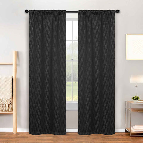 Blackout Window Curtains Zuri Textured Waves Room Darkening Set of 2