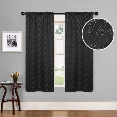 Blackout Window Curtains Zuri Textured Waves Room Darkening Set of 2