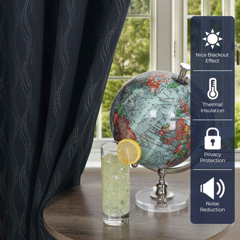 Blackout Window Curtains Zuri Textured Waves Room Darkening Set of 2