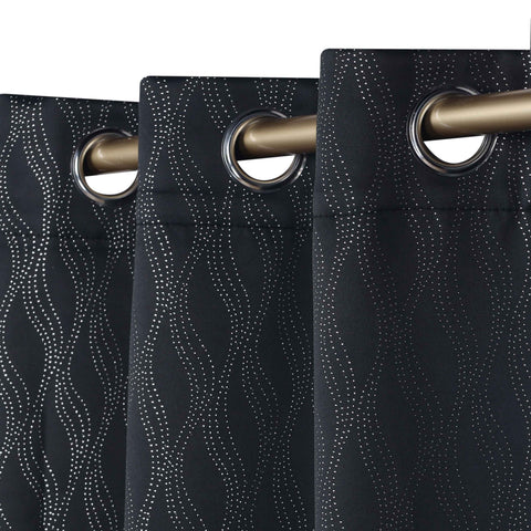 Blackout Window Curtains Zuri Textured Waves Room Darkening Set of 2