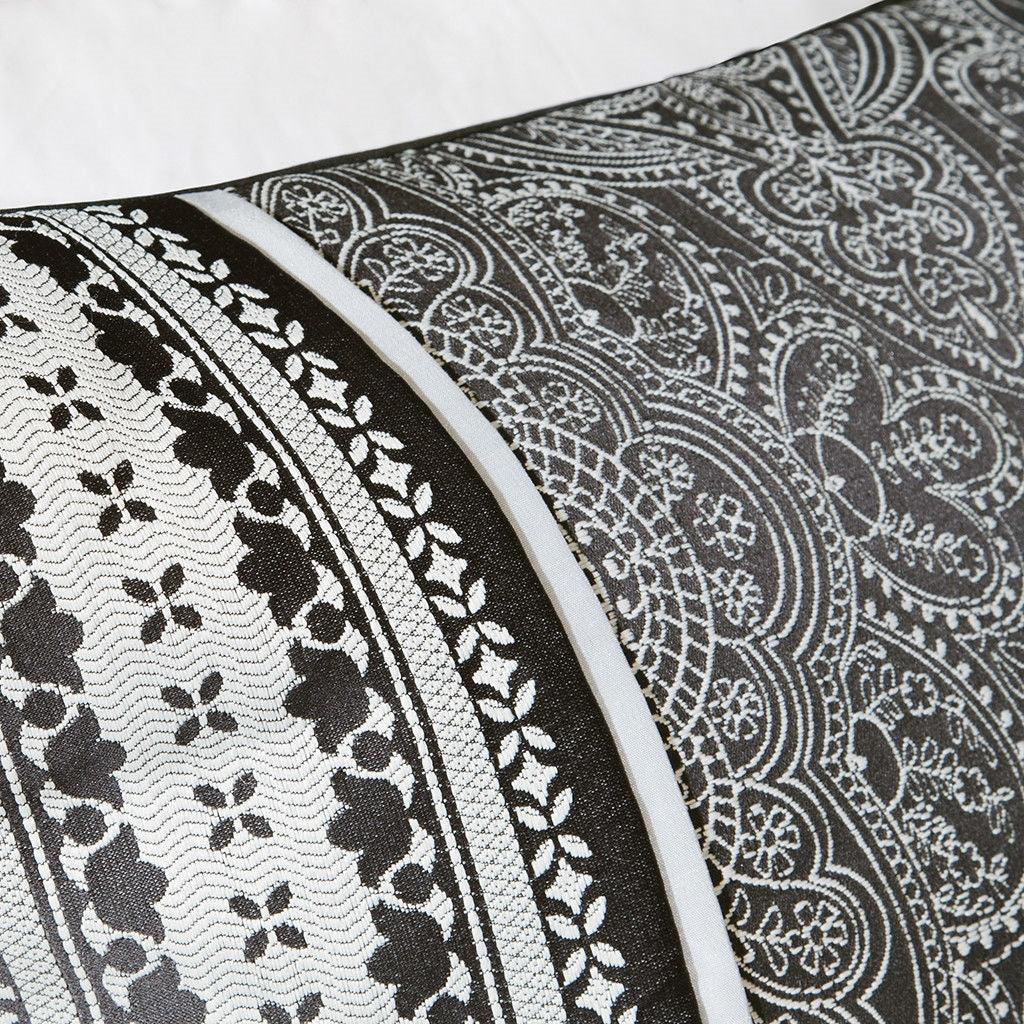 King size 7-Piece Comforter Set with Damask Pattern in Black White Gray - beddingbag.com