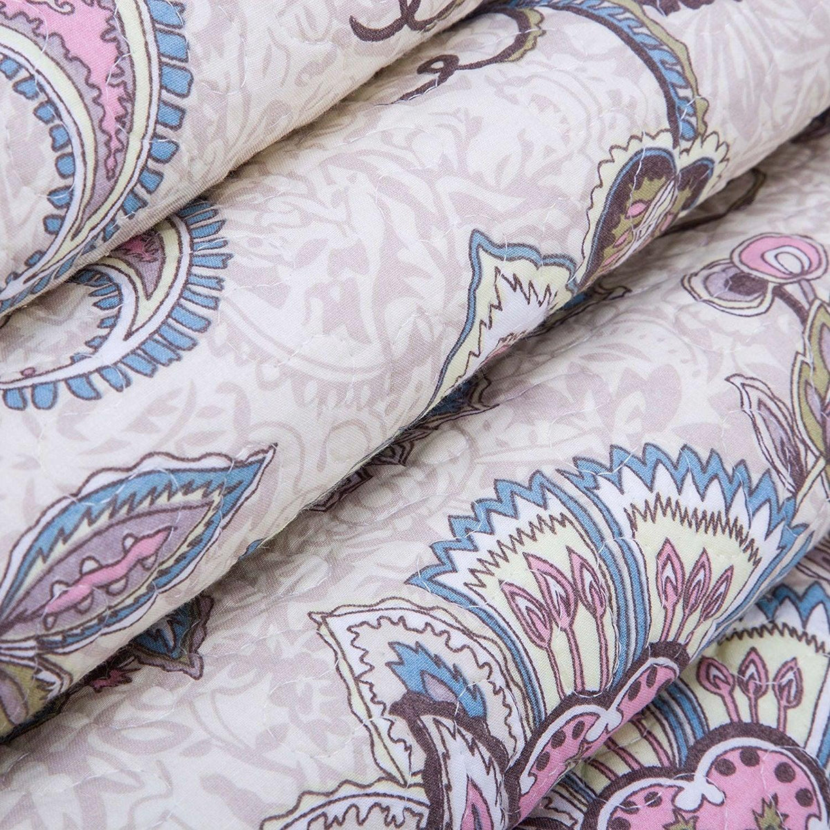 Queen size 3-Piece Quilt Bedspread Set 100-Percent Cotton Floral Paisley - beddingbag.com