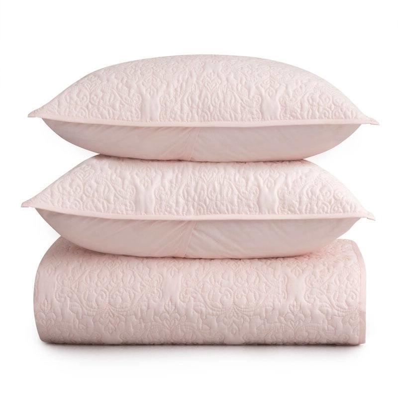 King Size 100-Percent Cotton 3-Piece Quilt Bedspread Set in Blush Pink - beddingbag.com