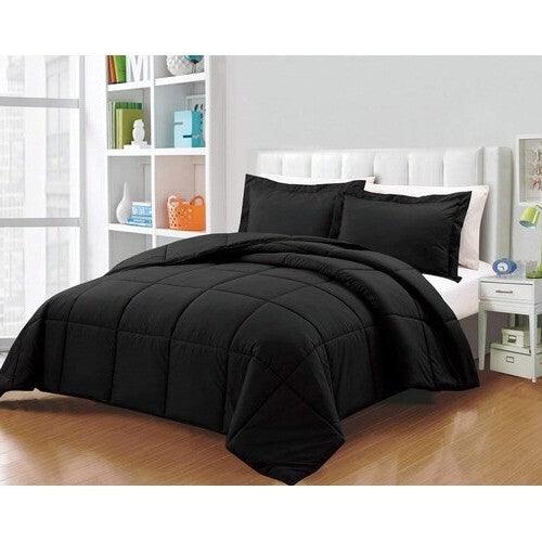 Queen Size Reversible Microfiber Down Alternative Comforter Set in Black