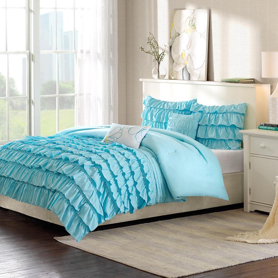 Light Blue Full/Queen 5-Piece Comforter Set w/ 2 Shams & 2 Pillows - beddingbag.com