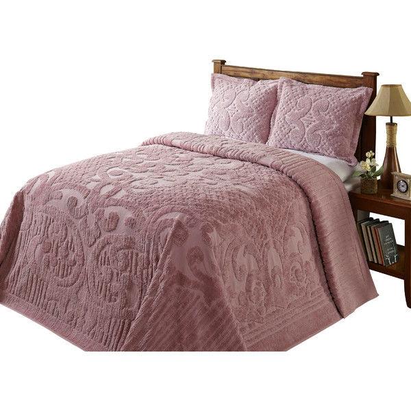 Full size 100-Percent Cotton Chenille Bedspread in Pink - Machine Washable - beddingbag.com