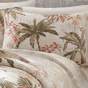 Full / Queen Cotton Coastal Palm Tree Floral 3 Piece Reversible Quilt Set