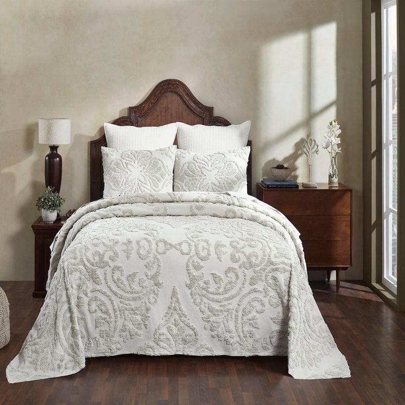 Full Size 100-Percent Cotton Chenille 3-Piece Coverlet Bedspread Set in Ivory - beddingbag.com