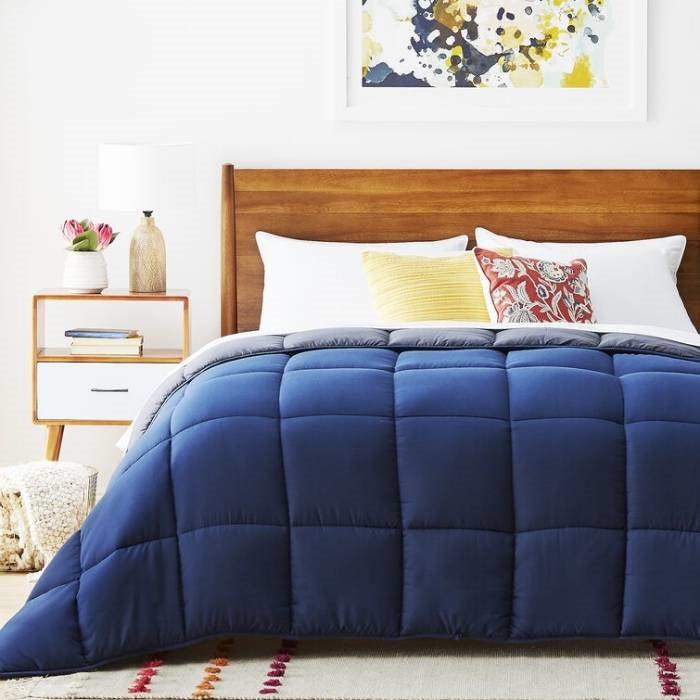 Full All Seasons Grey/Navy Reversible Polyester Down Alternative Comforter - beddingbag.com