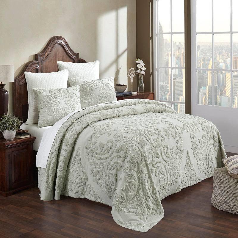 Full Size 100-Percent Cotton Chenille 3-Piece Coverlet Bedspread Set in Sage